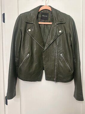 Madewell, Olive Green, 100% Leather Motorcycle Jacket, NEW, Size M